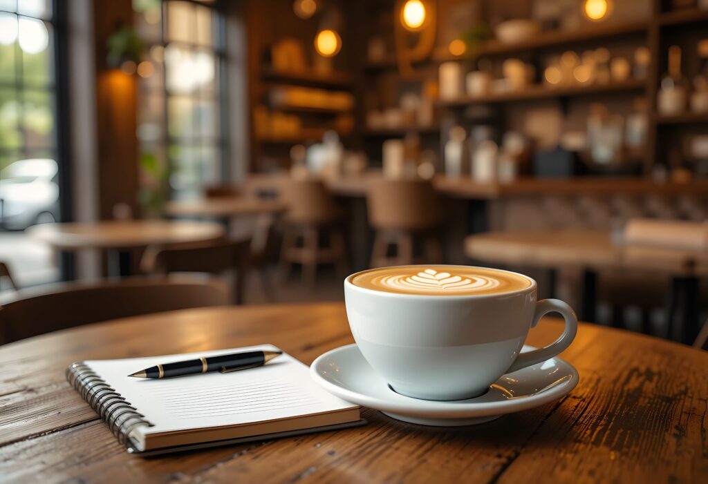 cafe hamburg latte art notizbuch kaffeepause alleinreise